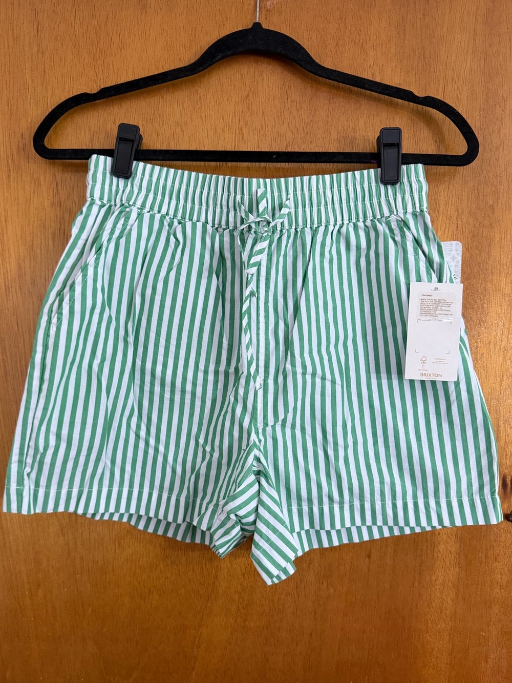 Brixton Green and White Striped Drawstring Shorts